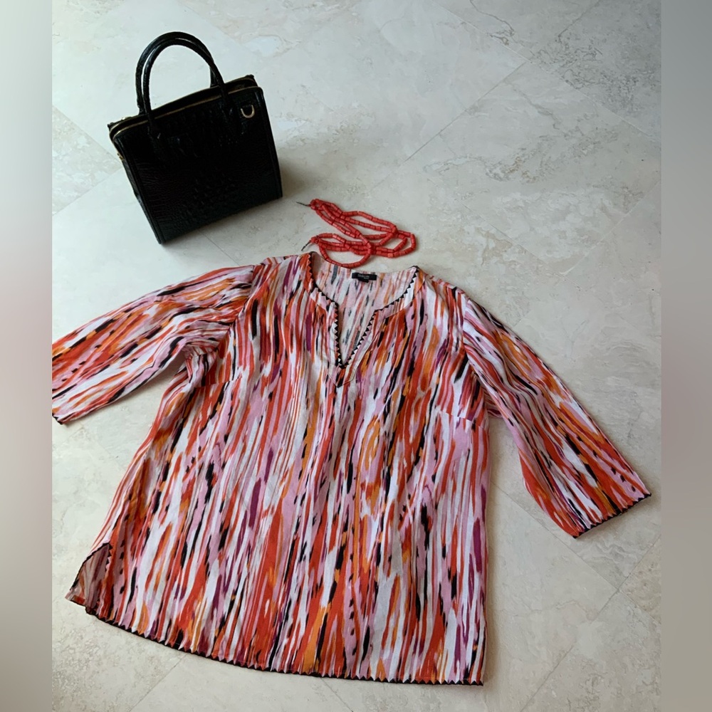 Fun Vibrant Multicolor Linen Women's Style & Co Top 22W